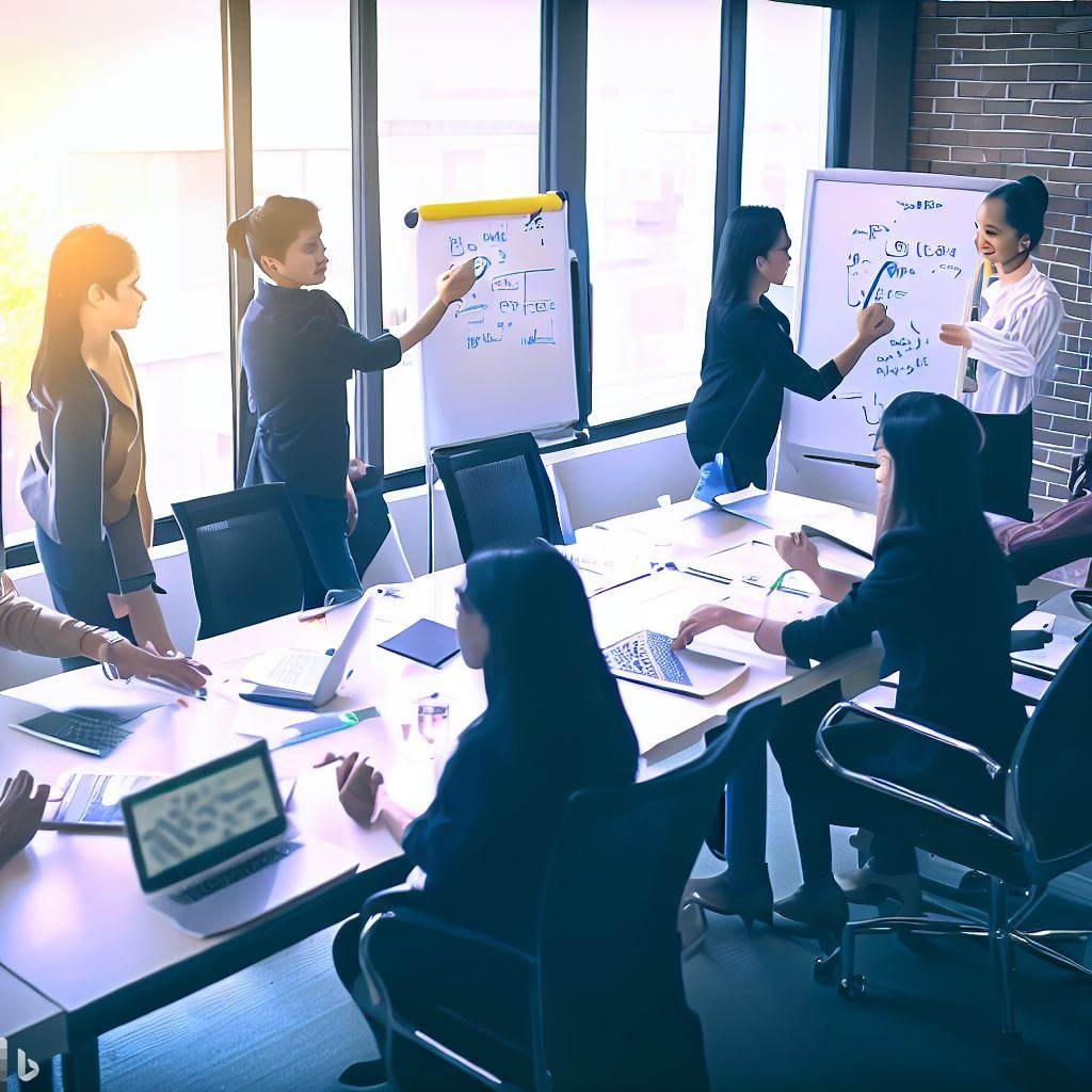 Image of 6 people in a project meeting with several leaders