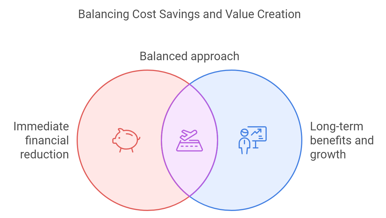 Venn diagram highlighting the short term vs long term costs and benefits