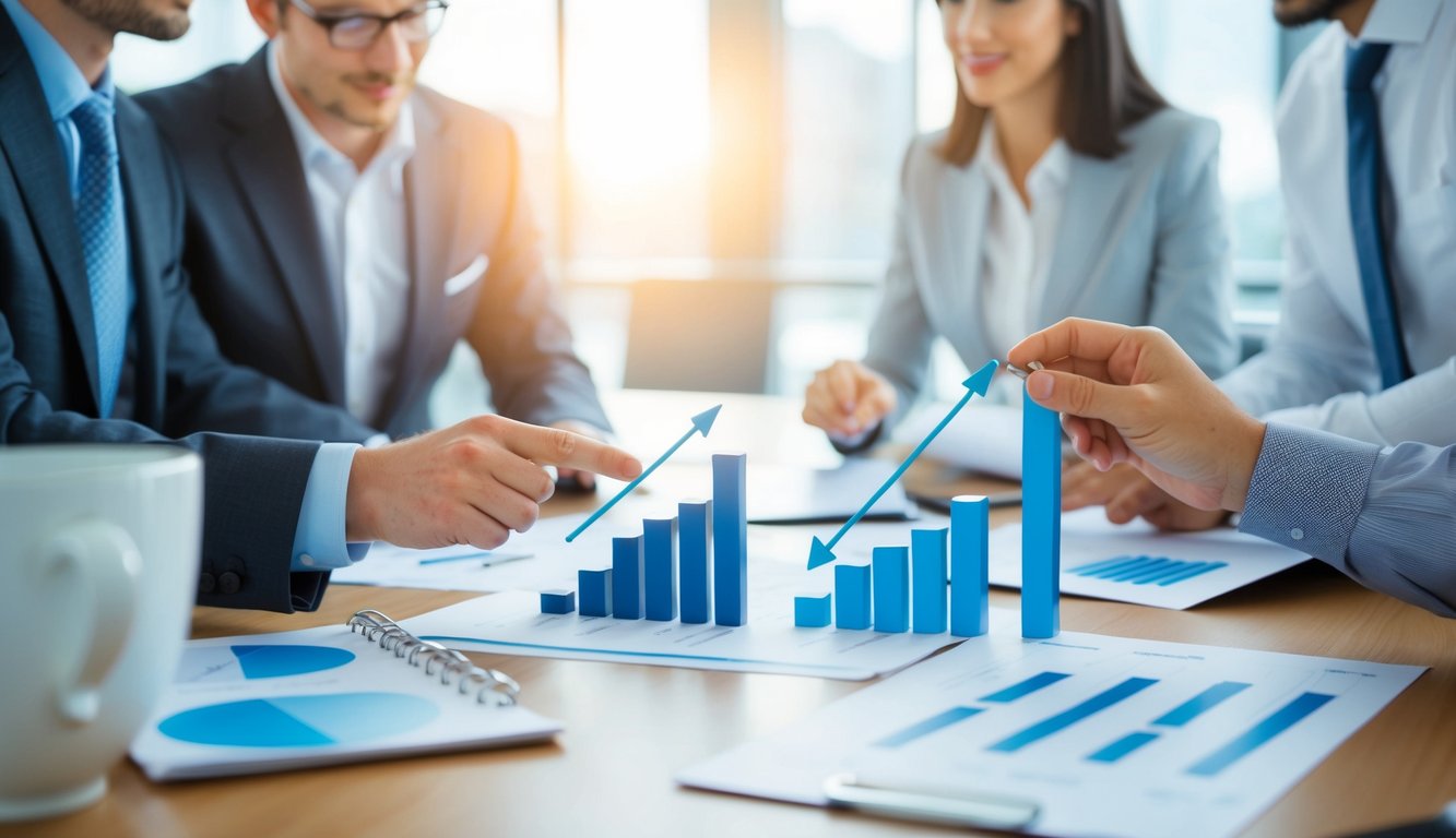 A small team leader examining financial charts and graphs, comparing different business valuation methods