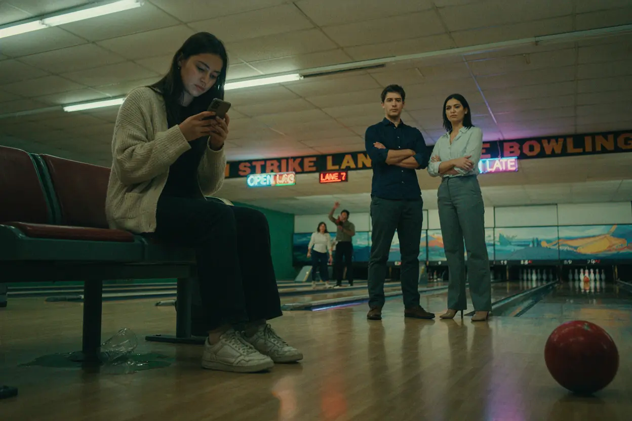 Disengaged office workers at a forced social event looking uncomfortable