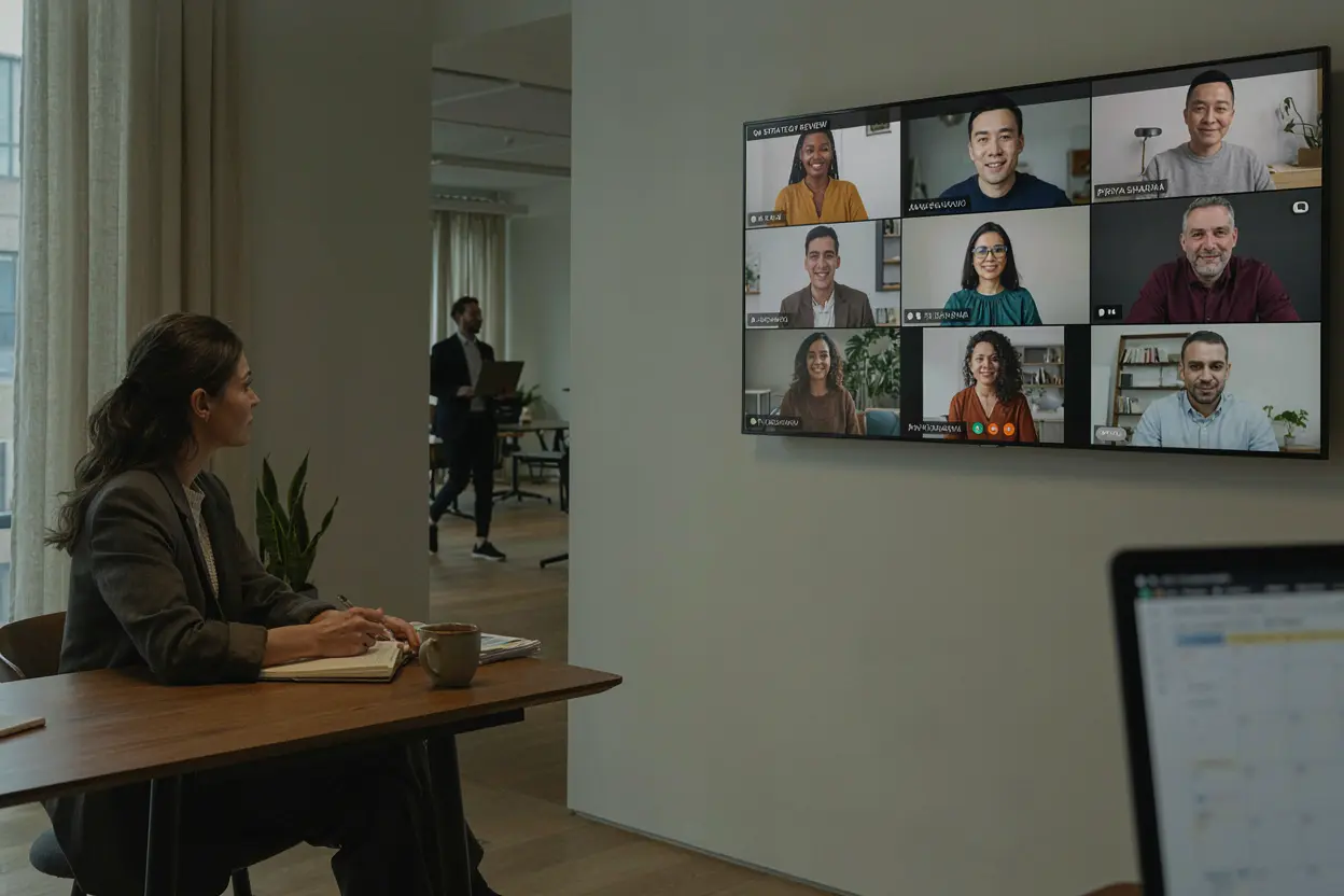 Leadership team on hybrid video call